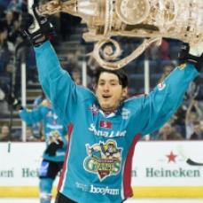 Matt Duchene lifts the EURO Cup after the Belfast Giants won Game 5 in Northern Ireland Thursday.